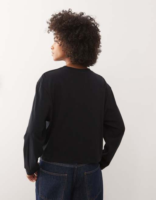 Camiseta negra de corte cuadrado de manga larga de COLLUSION, 4 de 4