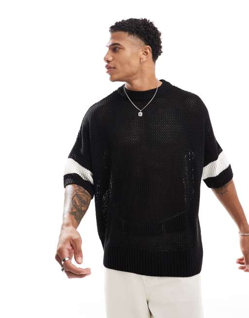 Camiseta negra de corte cuadrado extragrande con estampado de número de tejido texturizado de ASOS DESIGN, 3 de 4