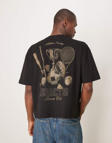 Camiseta negra de corte cuadrado extragrande con estampado deportivo trasero de ASOS DESIGN - view 1