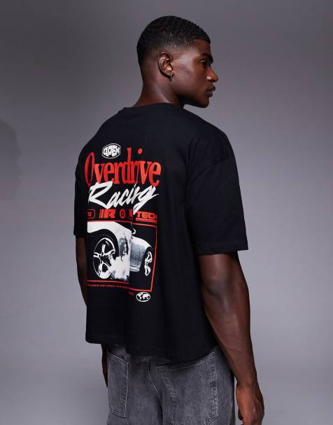 Camiseta negra de corte cuadrado extragrande con estampado gráfico de coche de ASOS DESIGN - view 1