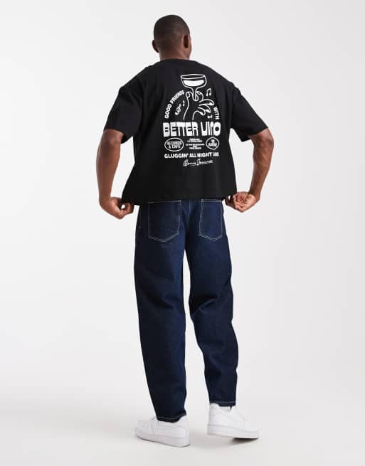 Camiseta negra de corte cuadrado extragrande con estampado gráfico de vino de ASOS DESIGN, 2 de 5