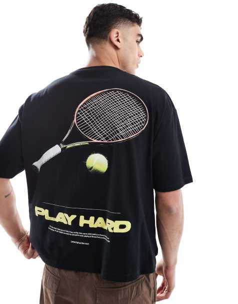 Camiseta negra de corte cuadrado extragrande con estampado gráfico deportivo de ASOS DESIGN - view 1