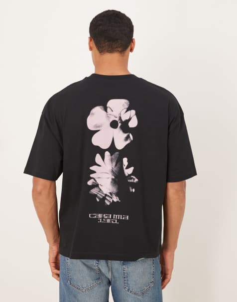 Camiseta negra de corte cuadrado extragrande con estampado gráfico floral de ASOS DESIGN - view 1