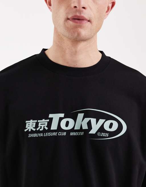 Camiseta negra de corte cuadrado extragrande con estampado gráfico "Tokyo" de ASOS DESIGN, 4 de 5