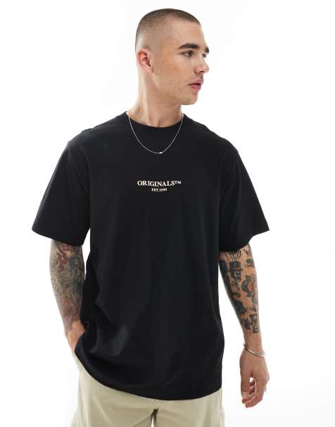 Camiseta negra de corte cuadrado extragrande con logo "Originals" de Jack & Jones - view 1