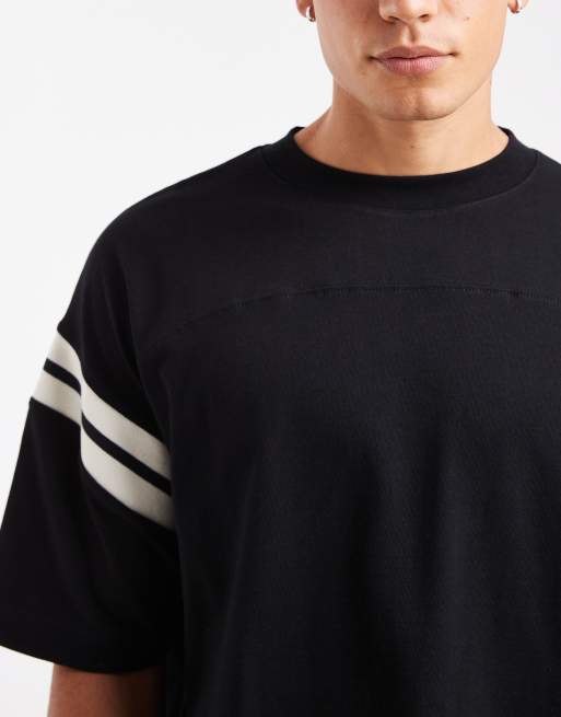 Camiseta negra de corte cuadrado extragrande con panel en contraste de tejido grueso de ASOS DESIGN , 5 de 5