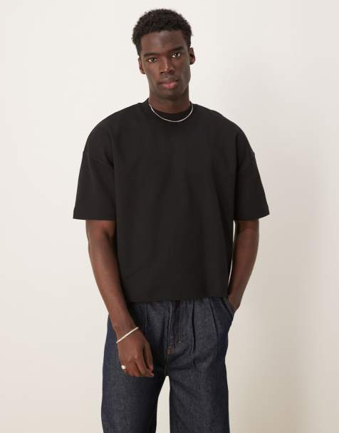 Camiseta negra de corte cuadrado extragrande con sisas caídas de tejido entrelazado de 300 g/m2 premium de ASOS DESIGN - view 1