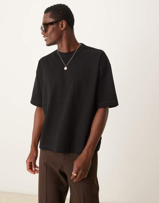 Camiseta negra de corte cuadrado extragrande de punto interlock premium de 300 g/m2 de ASOS DESIGN