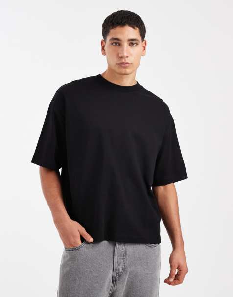 Camiseta negra de corte cuadrado extragrande de tejido grueso de ASOS DESIGN - view 1