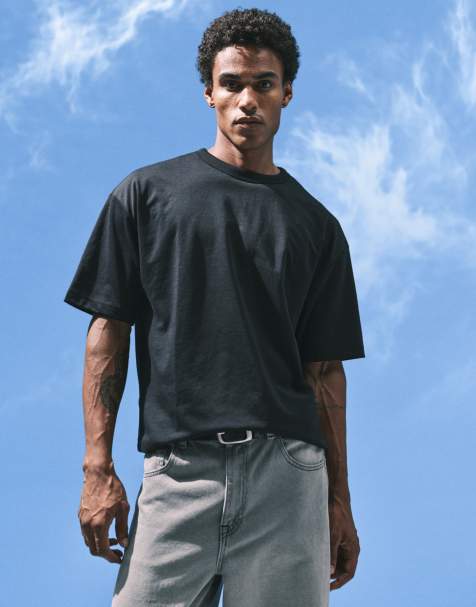 Camiseta negra de corte cuadrado extragrande de tejido grueso de mezcla de algodón breatheMAX de ASOS DESIGN - view 1