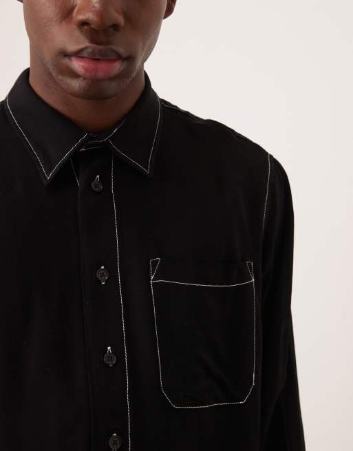 Camiseta negra de corte cuadrado holgado con pespuntes en contraste de ASOS DESIGN, 4 de 4