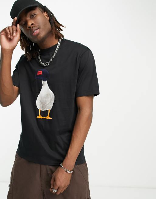 Camiseta negra de corte estándar con estampado delantero Ducky de HUGO