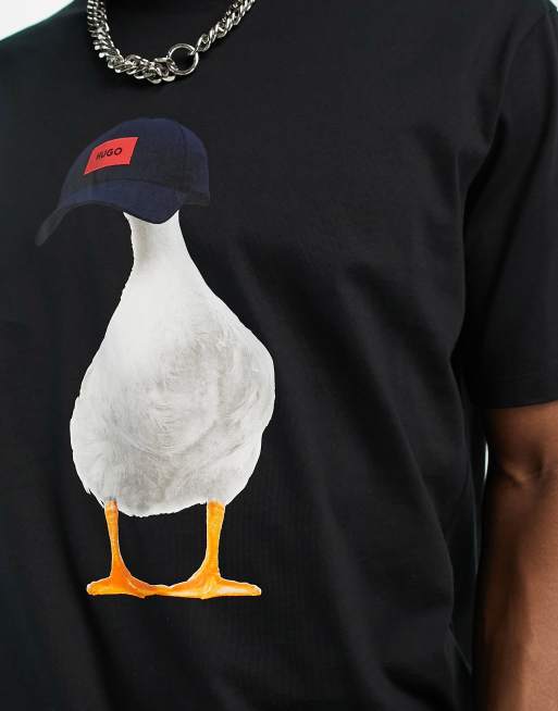 Camiseta negra de corte estándar con estampado delantero Ducky de HUGO, 4 de 4