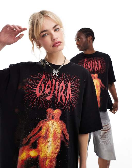 Camiseta negra de corte skater para festival de música con estampado con licencia de banda 
