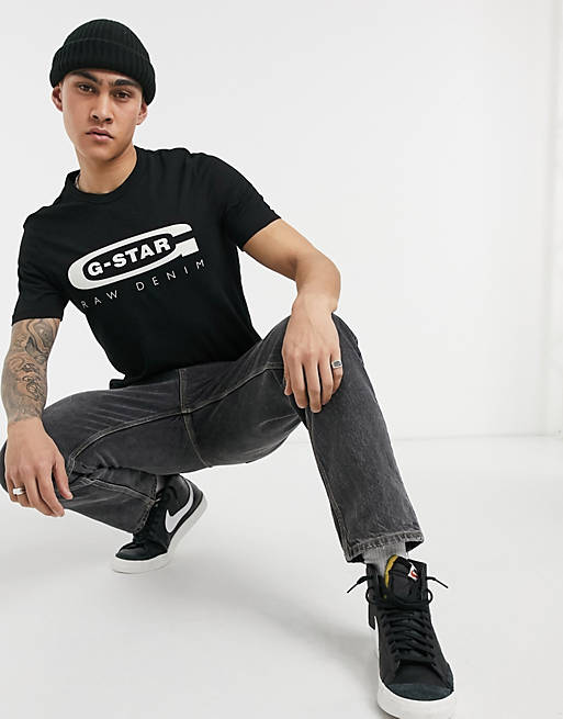 Camiseta negra de corte slim de algodón orgánico con gráfico de logo en el pecho de G-Star