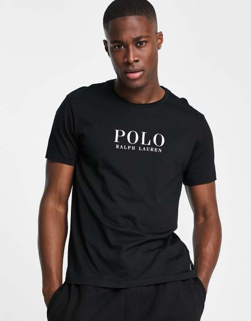 Camiseta negra de estar por casa con logo de texto en el pecho de Polo Ralph Lauren