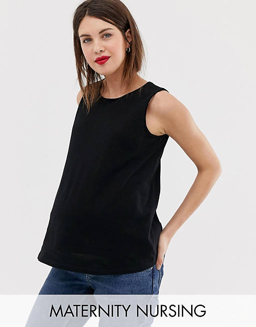 Camiseta negra de lactancia sin mangas con diseño de doble capa de ASOS DESIGN Maternity
