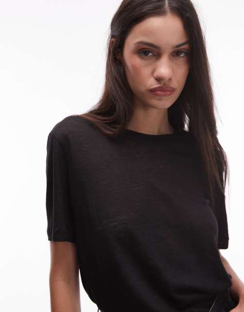 Camiseta negra de lino de Mango - view 1