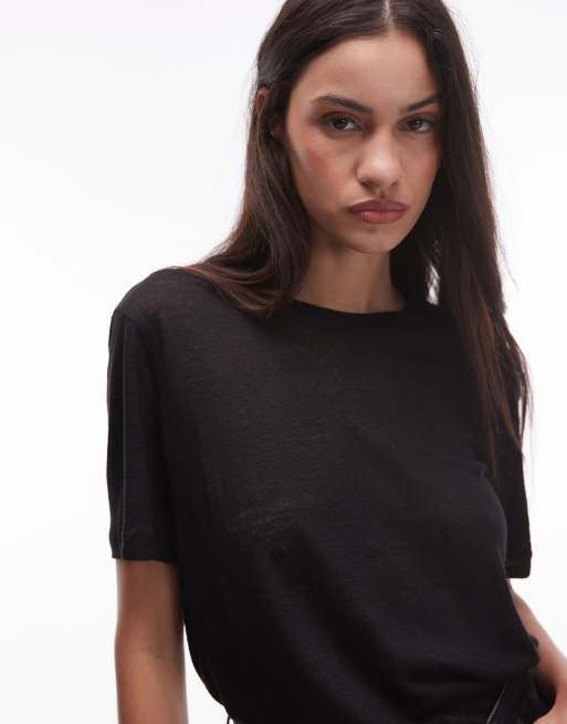 Camiseta negra de lino de Mango