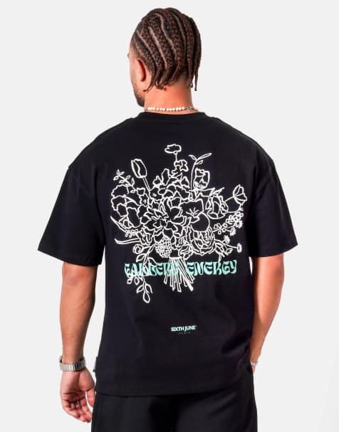 Camiseta negra de manga corta con estampado de flores "Gallery" de Sixth June - view 1