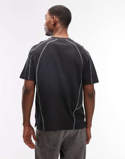 Camiseta negra de manga corta con pespuntes en contraste de Obey, 3 de 5