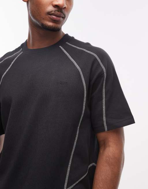 Camiseta negra de manga corta con pespuntes en contraste de Obey, 5 de 5