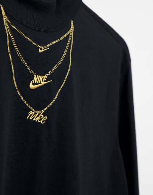 tela repertorio sugerir Camiseta negra de manga larga con cuello subido y estampado de cadenas de  varias hileras de Nike | ASOS