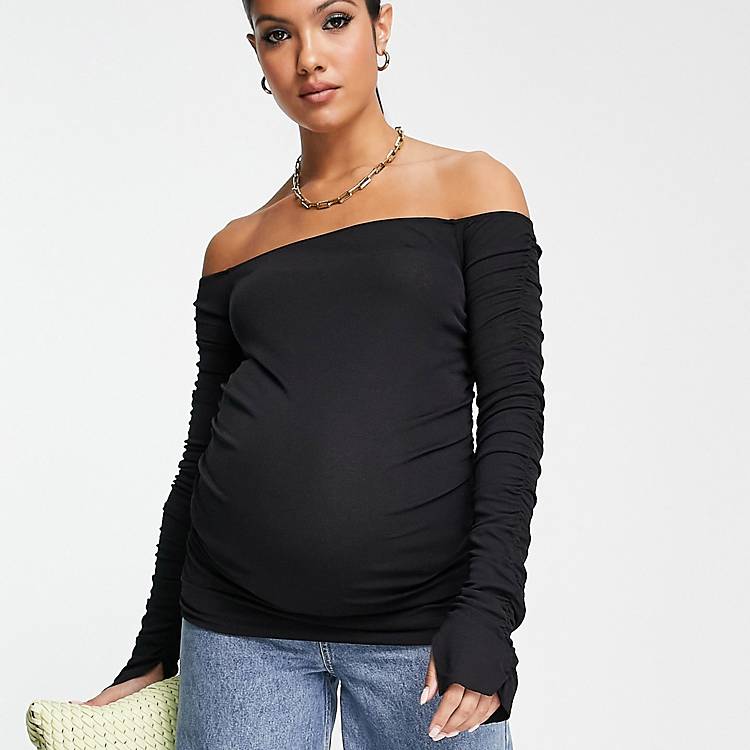 índice Obligar arrepentirse Camiseta negra de manga larga con escote Bardot de malla de Topshop  Maternity | WpadcShops