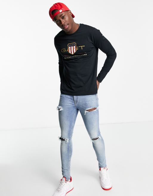 Camiseta negra de manga larga con escudo Archive de Gant, 3 de 4