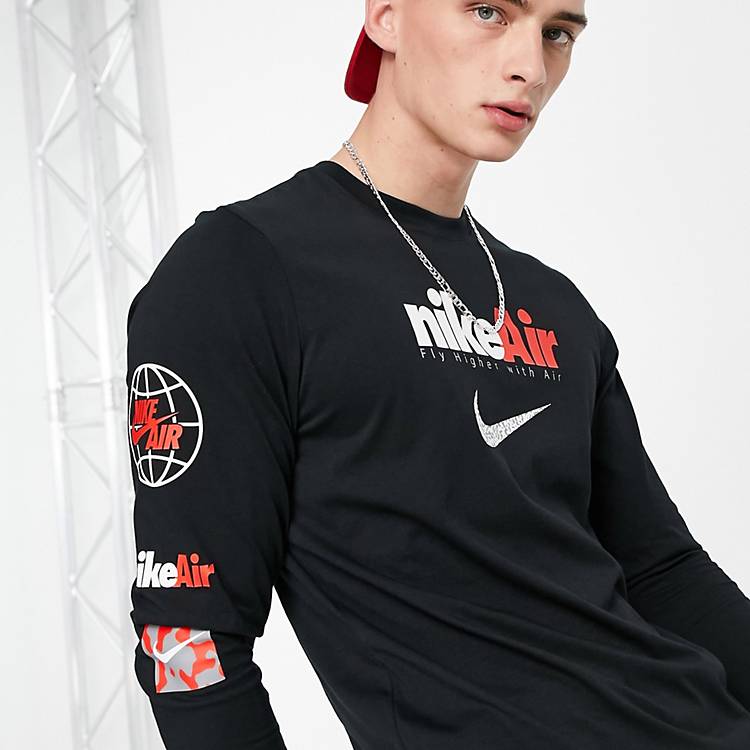 freno Representar Pedir prestado Camiseta negra de manga larga con estampado Air de Nike | ASOS