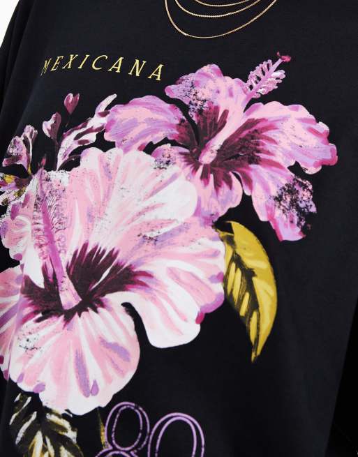 Camiseta negra de manga larga con estampado gráfico "Botánica" de ASOS DESIGN, 3 de 4