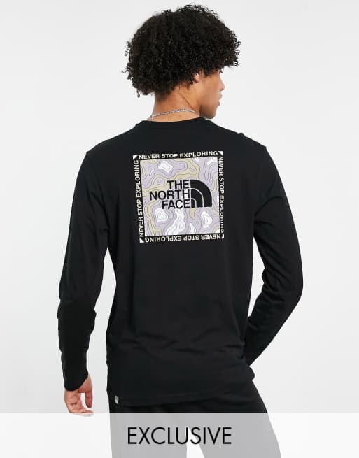 Camiseta negra de manga larga con estampado topográfico exclusiva en ASOS de The North Face