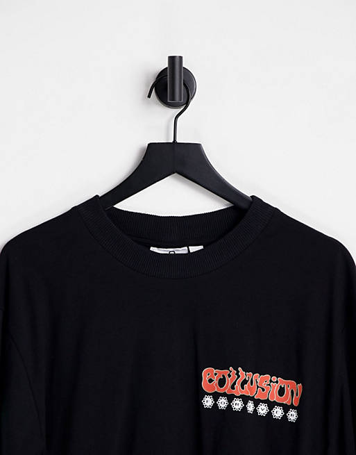 Orbita Chaise longue sacudir Camiseta negra de manga larga con estampados en relieve de COLLUSION | ASOS