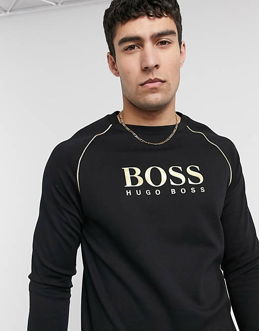Camiseta negra de manga larga con logo Bodywear de Boss