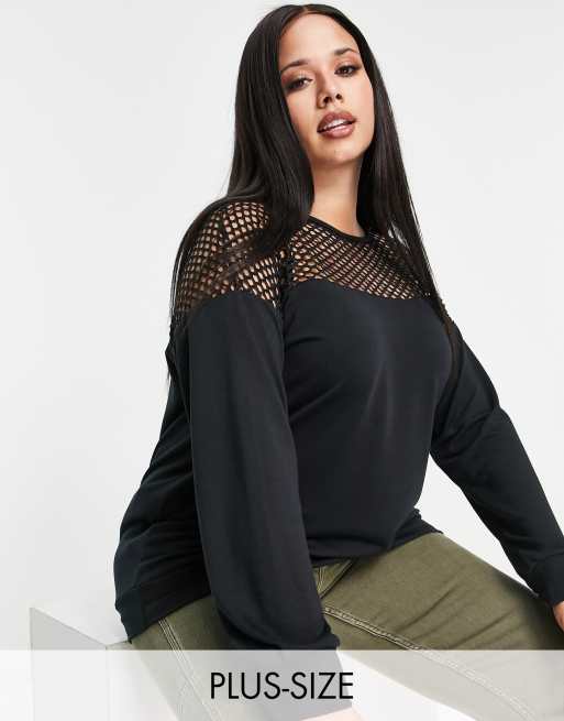 Camiseta negra de manga larga de malla de Yours