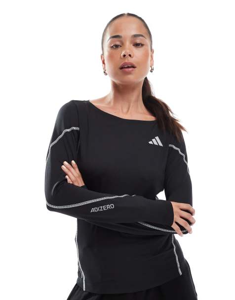 Camiseta negra de manga larga para correr Adizero BTN de adidas Performance - view 1