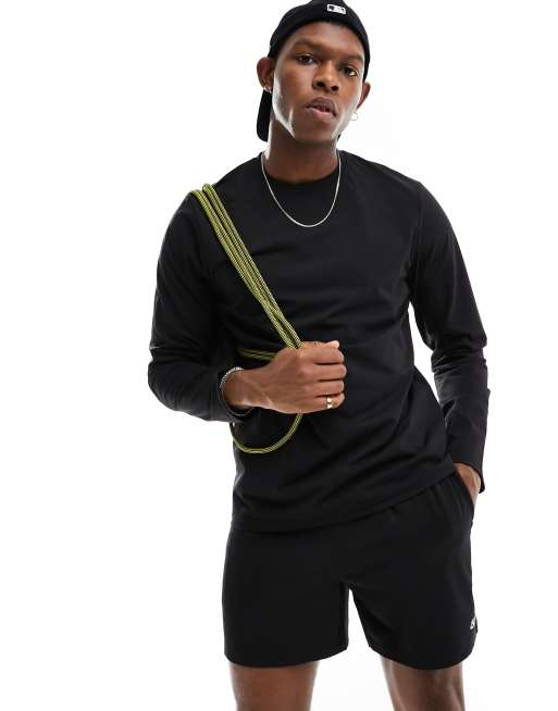 Camiseta negra de manga larga y corte slim de tejido de secado rápido Performance de ASOS 4505