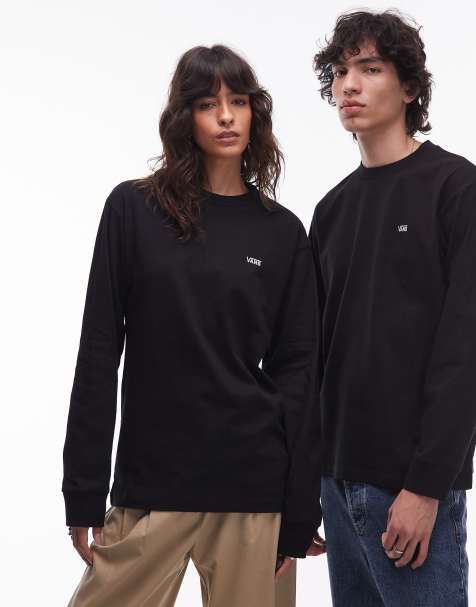 Camiseta negra de manga larga y corte suelto con logo en la parte izquierda del pecho de Vans - view 1