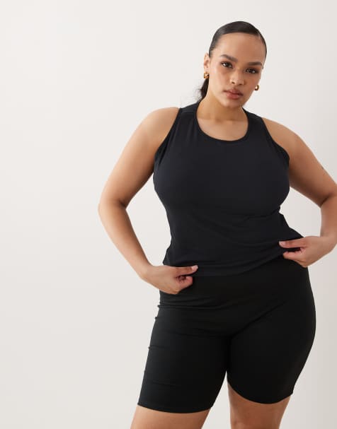 Camiseta negra de tirantes con espalda de nadadora, sujetador integrado y relleno extraíble de canalé ligero afelpado de 4505 - view 1