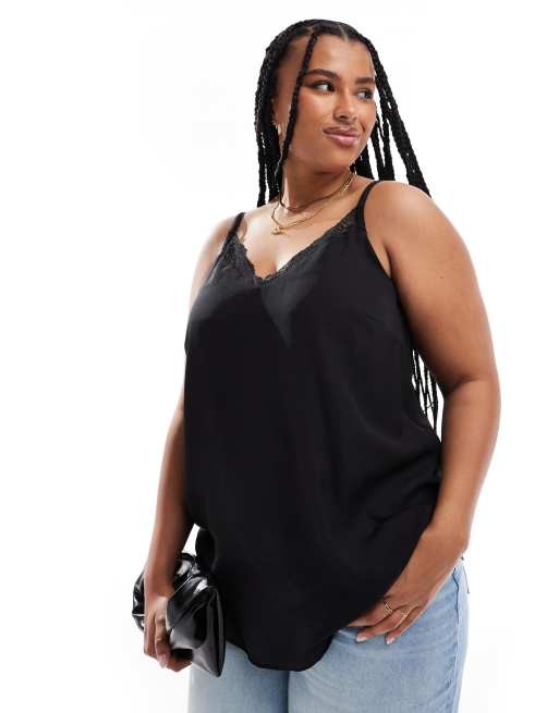 Camiseta negra de tirantes con inserto de encaje de Yours