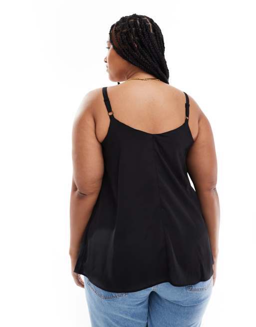 Camiseta negra de tirantes con inserto de encaje de Yours, 3 de 4