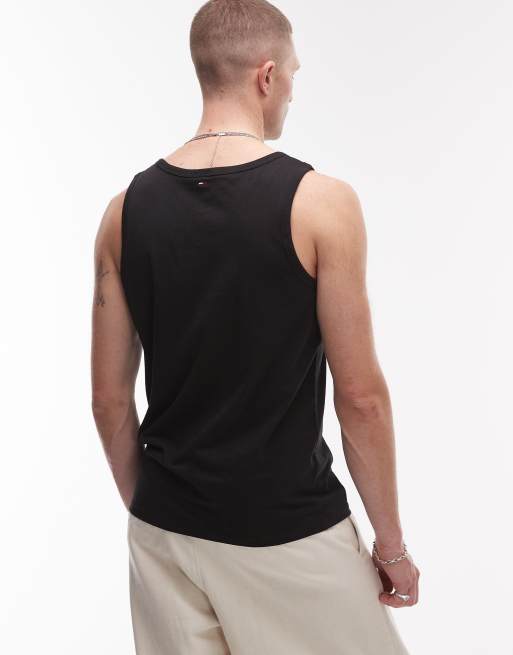 Camiseta negra de tirantes con logo apilado de Tommy Jeans, 4 de 4
