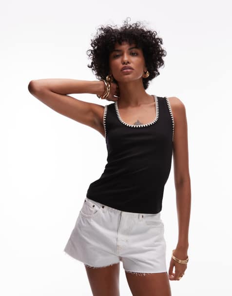 Camiseta negra de tirantes con pespuntes sobrehilados en contraste de Mango - view 1