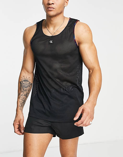 Hombre Tops | Camiseta negra de tirantes para natación con cinta arcoíris Pride de Calvin Klein - EL35647