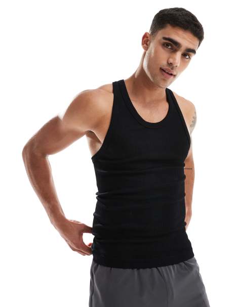 Camiseta negra deportiva sin mangas ni costuras con espalda de nadador de canalé Icon de 4505 - view 1