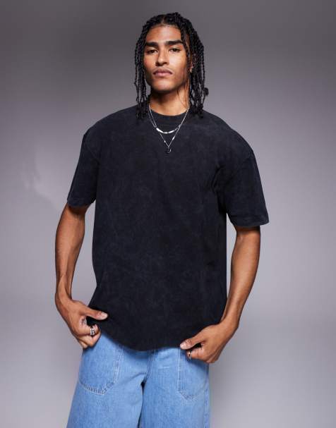 Camiseta negra extragrande con acabado lavado de tejido grueso de 220 g/m² de ASOS DESIGN - view 1
