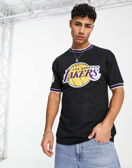 Camiseta negra extragrande con aplicación de malla de los LA Lakers de New Era