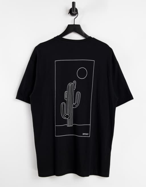Camiseta negra extragrande con boceto de cactus estampado de Topman