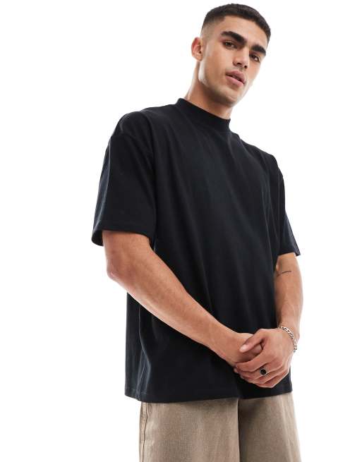 Camiseta negra extragrande con cuello alto de tejido grueso de 240 g/m² de ASOS DESIGN