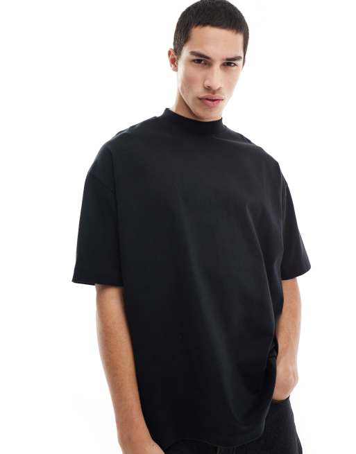 Camiseta negra extragrande con cuello alto de tejido grueso de ASOS DESIGN